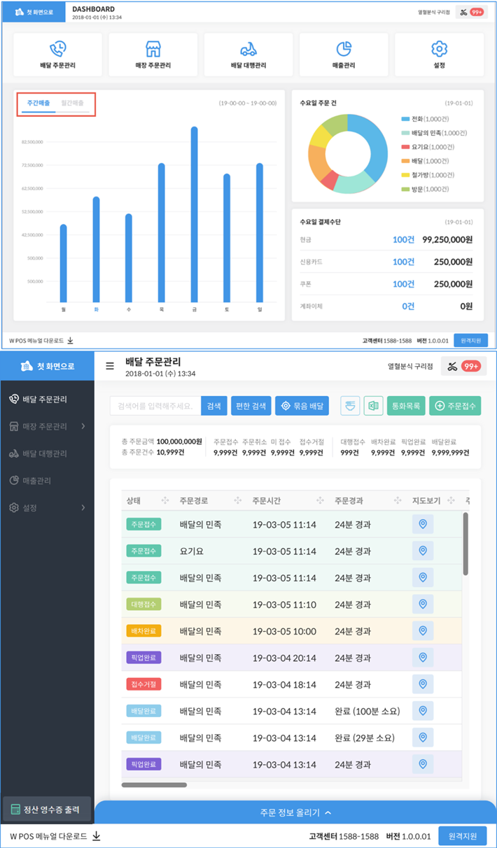 요즘주방 배달관리 시스템 스크린샷